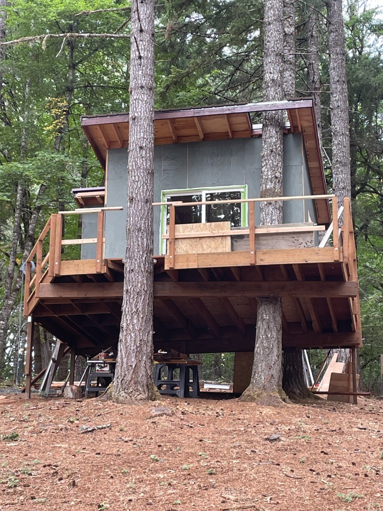 Backside of treehouse cabin